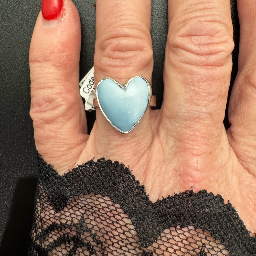 New‎ Blue Opal Heart Ring set in Sterling silver